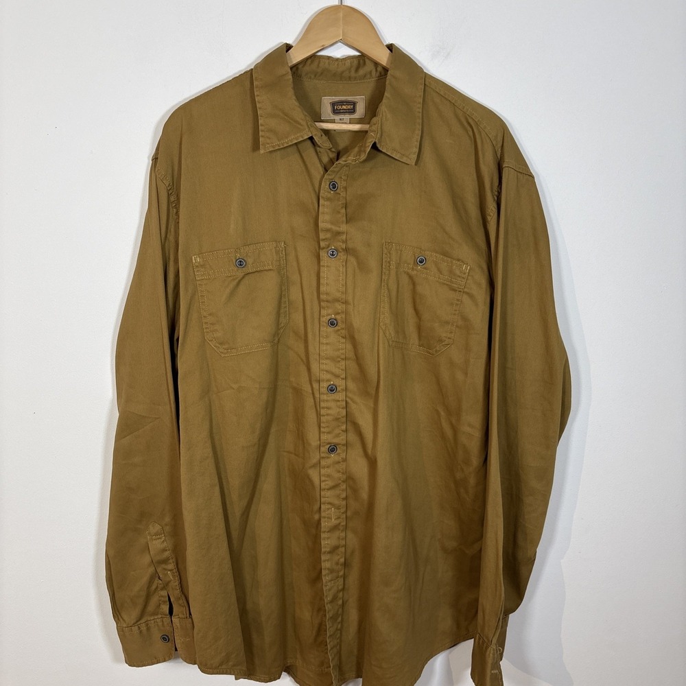 FOUNDRY Men's XLT Tall Brown Cotton Corduroy Shirt Button Front Fall